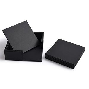 Juego de 6 Posavasos Cuadrados de Cuero PU Negro con Soporte para Tazas de Té y Cerveza - Product Image 2
