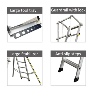 <span class=keywords><strong>Escalera</strong></span> <span class=keywords><strong>de</strong></span> Plataforma Portátil Ligera <span class=keywords><strong>de</strong></span> Aluminio con Bandeja, Pasamanos y Taburete Plegable para Almacén o Taller, EN131-7 - Product Image 3