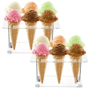 Porte-cône de crème glacée en acrylique personnalisé, avec 6 trous, pour gaufre et cupcakes, vente en gros, pièces