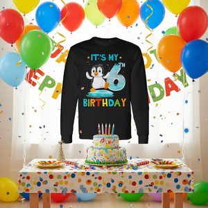 T-shirt d'anniversaire Penguin pour enfants de 6 ans, à manches longues, pour le 6e anniversaire - Product Image 3