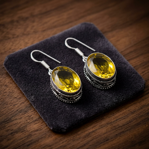 Vintage Oval Cut Lemon Topaz Drop <b>Earrings</b> Antique Silver Plated Women's Jewelry - Product Image 3