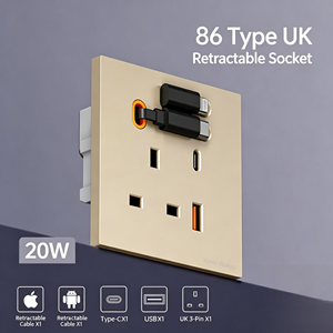 Prise murale rétractable YuHe Group type 86 UK avec 1 USB-C, 1 USB-A, 20W et interrupteurs muraux - Product Image 3