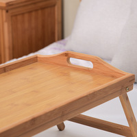 Table de travail portable multifonctionnelle pliable en bambou moderne avec poignée et pieds, à un seul niveau, pour outils et bureau de salon