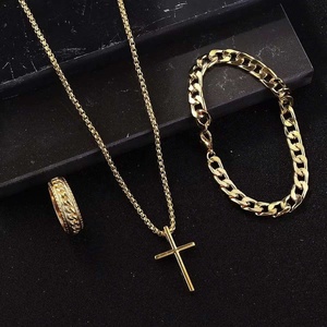 ZYO Custom High Quality Hot Hip Hop Chain 3 Piece Set Suit in Stock <b>Cross</b> <b>Pendant</b> Necklace Bracelet Ring Jewelry for <b>Men</b> - Product Image 3