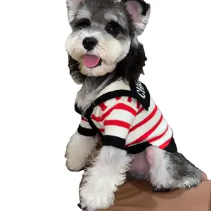 Suéter de punto a rayas para perros, Jersey clásico de algodón de dos patas con solapa grande, ropa cálida para Otoño e Invierno