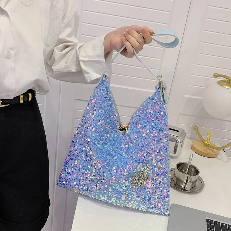 Large Size High Capacity Shopping Bag Ladies Sequins Tote Bag Glitter Hobo Handbag Casual Shoulder Bag for women
