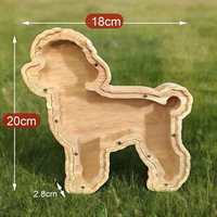 Tirelire en bois naturel pour chien, design Art Déco, artisanale, logo personnalisé, décoration d'intérieur, cadeau pour les amoureux des animaux pour Noël et anniversaire