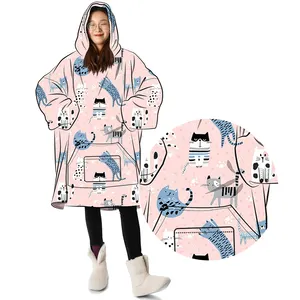 Oversized Draagbare Sherpa Fleece Prints Deken Sweatshirt Super Zacht Warm Gezellig Met Gigantische Zak Voor Vrouwen One Size Fits All