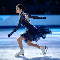 Robe de patinage artistique bleu marine à col montant, manches longues en résille, costume de compétition orné de strass, personnalisable pour enfants, adolescents et adultes, OEM
