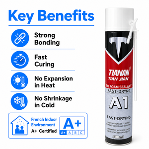 Scellant en mousse de polyuréthane personnalisé TIAN JIAN A24 500 ml, séchage rapide, adhésif PU monocomposant pour la construction de portes et de fenêtres - Product Image 6