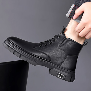 Martin Boots Men <b>Ankle</b> High Genuine Leather Round Toe Warm Plush Lining Rubber Outsole Winter Snow Boots Anti Slip Soft Sole - Product Image 4