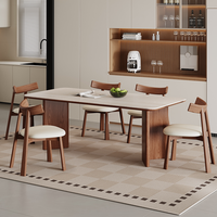 Nouvelle table et chaises de salle à manger en bois massif de style antique, avec plateau en pierre de roche, pour petites familles, tables de salle à manger rectangulaires