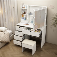 Miroir sur pied blanc moderne et mobile avec éclairage à 3 modes de couleur, coiffeuse avec tiroirs pour chambre à coucher