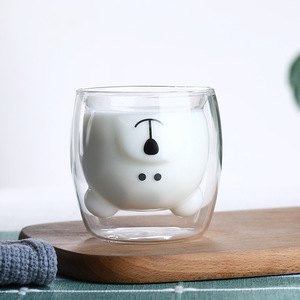 Commercio all'ingrosso creativo cartone animato doppio strato di vetro borosilicato tazza fatta a mano anatra tazza orso con coperchio per tornare a scuola - Product Image 2
