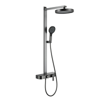 Ensemble de robinetterie de bain et de douche encastrée, finition brossée, avec mitigeur chaud/froid, pommeau de douche pluie rond et douchette à main gris anthracite