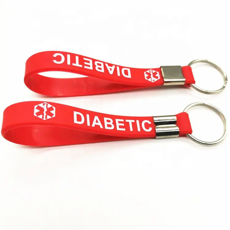 DIABETIC silicone keychain bracelet for car Custom Promotional Embossed Silicone keychain ring