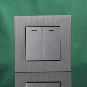 Interrupteur mural 2 gangs 1 ou 2 voies avec panneau en aluminium, norme UE, pour appareils électroménagers, avec voyant LED intégré - Product Image 1