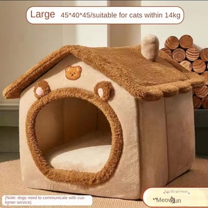 Katzen- und Hundehaus-förmiges Stoff-Haustierbett Nest PP-Baumwollgefüllt Abnehmbar Waschbar Winterwarm Ganzjährig Nutzbar Niedliches Spaßiges Haustierbett - Product Image 5