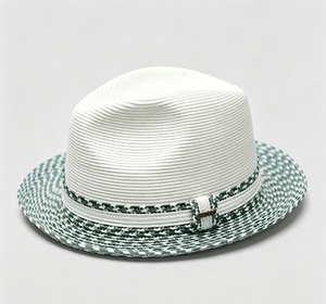 unisex's Two-Tone Braided Straw Fedora <b>Hat</b>, Breathable Pinch Front Summer Trilby with Decorative <b>Band</b>, Protection Sun <b>Hat</b> - Product Image 2