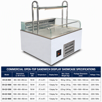 Vitrine Réfrigérée Commerciale Ouverte pour Sandwichs et Plats Préparés, avec Plateau Froid et Arche Lumineuse en Acier Inoxydable