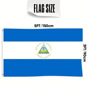 Bandera de Nicaragua de 3x5 pies de poliéster con dos ojales de latón, de una sola capa, para colgar en la pared, decoración para interiores y exteriores. - Product Image 2