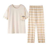 Ensemble de pyjama en coton pour femmes, t-shirt d'été à manches courtes, pantalon long, vêtements de maison, deux pièces, décontracté, doux, respirant, taille élastique