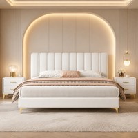 Weißes Luxus-Bettgestell mit Kunstleder-Hochkopfteil für Moderne Schlafzimmersets