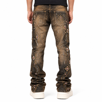 DiZNEW Jeans personnalisés pour hommes, style streetwear, à motif étoile, cloutés, délavés, ornés de cristaux, coupe slim, effet empilé, usine BSCI