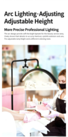 Lampe demi-lune sur pied en acier inoxydable de 24 pouces pour esthéticiennes, tatoueurs et salons