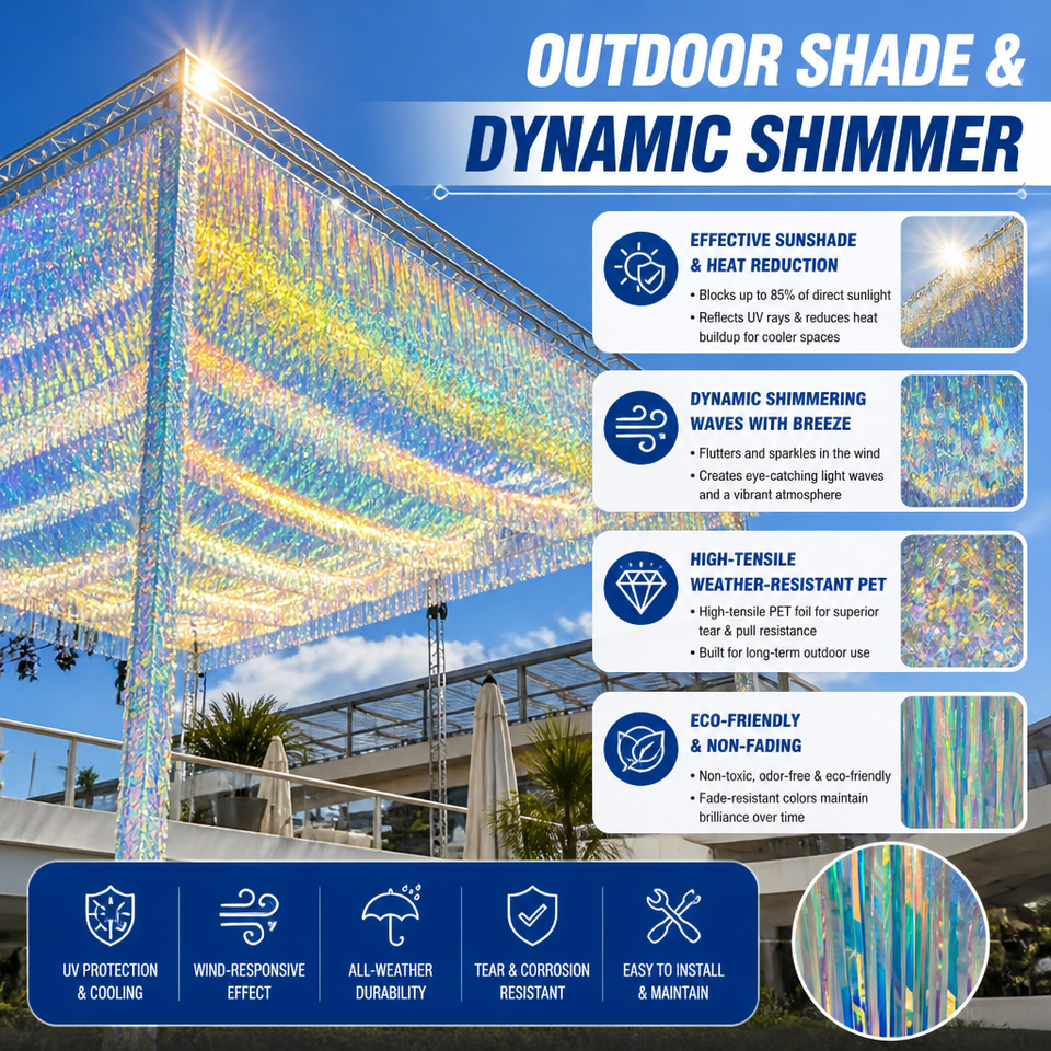 Iridescent Shimmer Canopy Rain Curtain Plastic Rectangular Hanging ...