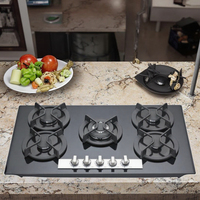 Table de cuisson à gaz encastrée à 5 brûleurs en verre trempé de 86cm Cuisinière domestique à économie de gaz en acier inoxydable approuvée CE