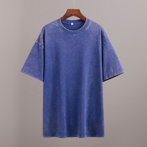 T-shirt d'été à manches courtes, style européen décontracté, col rond, effet délavé et sablé - Product Image 3