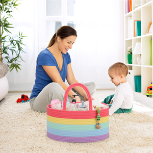 Vente en gros de sac à couches pour maman panier en coton arc-en-ciel pour produits pour bébés <span class=keywords><strong>organisateur</strong></span> de couches portable pour le voyage - Product Image 6