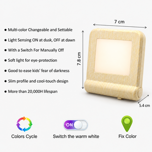 Veilleuse LED à brancher directement, capteur de lumière, changement de couleur, aspect bois, 0,5W, pour chambre et couloir - Product Image 2