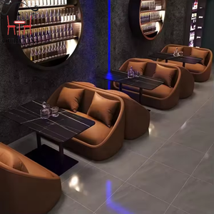 Juego de Muebles de Bar Modernos y Personalizados, Sofá KTV con Asientos Tipo Card Seat + Mesa de <span class=keywords><strong>Barra</strong></span> con Borde Redondo de Losa de Roca, Alta Calidad - Product Image 5