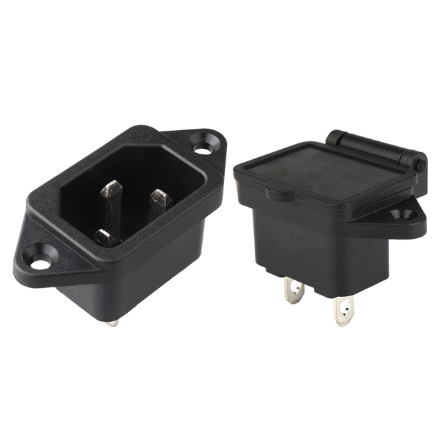 3P IEC 320 C14 Male Plug Panel Power Inlet Sockets Connectors AC 250V 10A Waterproof Cover