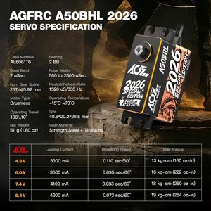 เซอร์โวพวงมาลัย Agfrc A50bhl 19 กก. แบบ Low Profile สำหรับรถบังคับวิทยุ เกียร์โลหะเต็มรูปแบบ แบบไม่มีแปรงถ่าน ตั้งโปรแกรมได้ พร้อมเฟือง 25T - Product Image 3