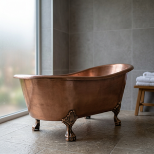 Baignoire ovale en cuivre faite à la main avec pieds en forme de griffes - et artisanat indien très vendu - Product Image 3