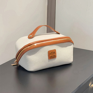Minimalist Canvas Cosmetic Bag Large Capacity Trip <b>Makeup</b> <b>Case</b> With Handle - Product Image 2