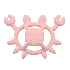 New Design Custom Logo Eco-friendly Bpa Free 3D Crab Shape Cute Animal Food Grade Silicone Baby Teether