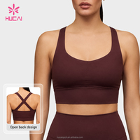 Soutien-gorge de sport push-up personnalisé en nylon, dos ouvert, bretelles croisées, maintien élevé, haut de yoga pour femme, soutien-gorge de sport long pour le yoga