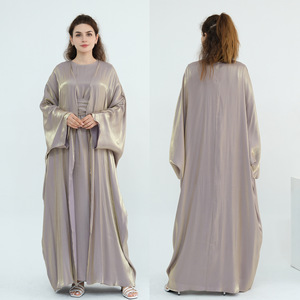 Shiny 2 Piece Abaya Set Open Front Muslim Women <b>Dress</b> <b>Long</b> Sleeve Inner Slip <b>Dress</b> <b>for</b> <b>Eid</b> Daily Wear - Product Image 2