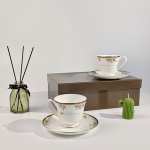 Vente en gros usine : Service à thé de l'après-midi vintage de luxe pour la rentrée scolaire, tasse à café et soucoupe en porcelaine fine avec bordure dorée, coffret cadeau - Product Image 4