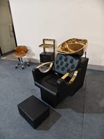 Fauteuil de lavage moderne en bois noir pour salon, durable et étanche, avec bac en céramique, idéal pour salons de coiffure, salles de bain et hôtels