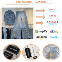 Ensemble 2 pièces de luxe pour femme : veste en jean à manches longues imprimée de sequins et pantalon large – Collection Boutique Streetwear