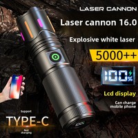 Nouvelle Lampe Torche LED Laser Blanche Haute Puissance 30W en Alliage d'Aluminium, Rechargeable par USB, Autonomie Ultra-Longue, Réglable, pour Extérieur