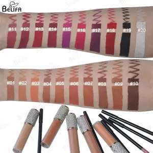 Hot bán 20 màu sắc không thấm nước Matte Son môi lỏng thiết lập biểu tượng tùy chỉnh Lip Gloss với Lip Liner Set