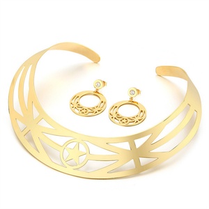 Super Big Size 18K Gold Plating Adjustable <b>Cuff</b> Star Necklace Stud <b>Earrings</b> Jewelry Set - Product Image 2