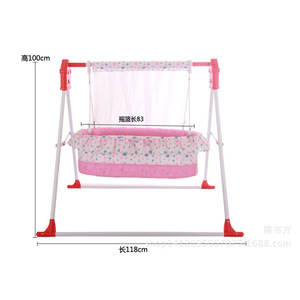 Baby <b>Hammock</b> Cradle Pink Blue Dot Pattern Foldable Rocking Bed 0-12 Months Metal Frame Bassinet Bedding - Product Image 4