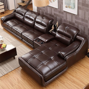 Juego de Sofás de Cuero en Forma de L, Moderno y de Lujo - Sofá Esquinero de Cuero Genuino Marrón para Sala de Estar, Villa u Hogar - Product Image 4